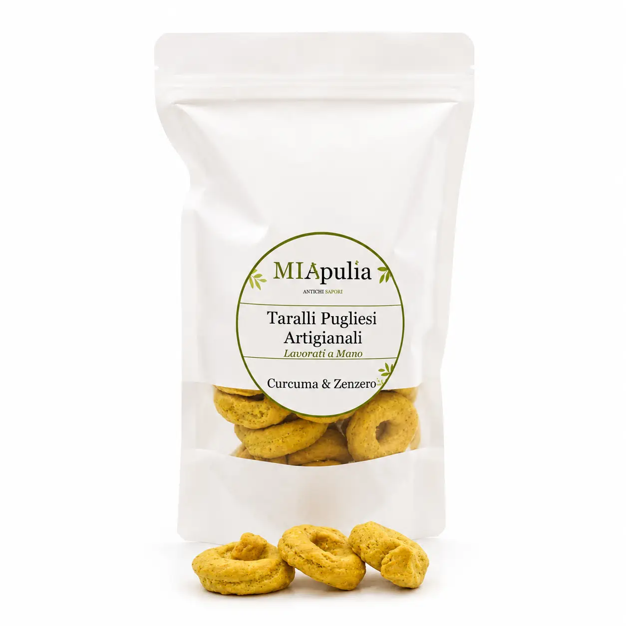 Taralli artigianali pugliesi fatti a mano curcuma e zenzero