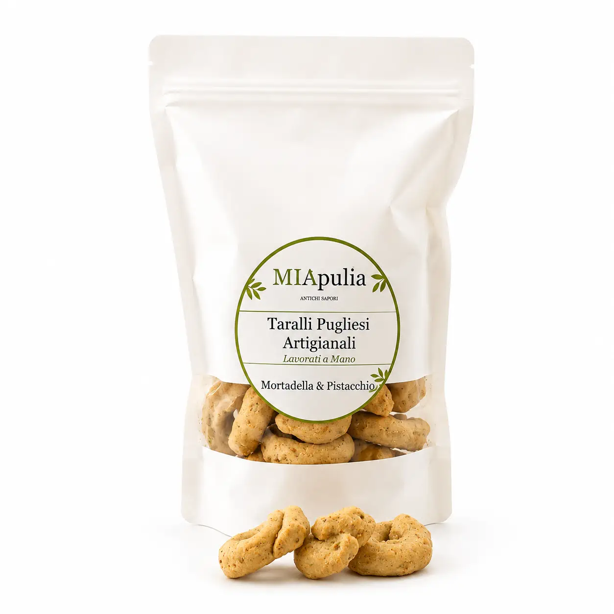 Taralli artigianali pugliesi fatti a mano mortadella e pistacchio