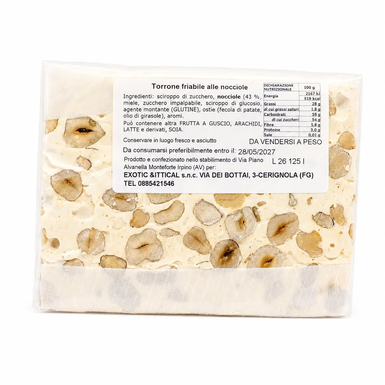 Torrone artigianale alle nocciole-Friabile etichetta