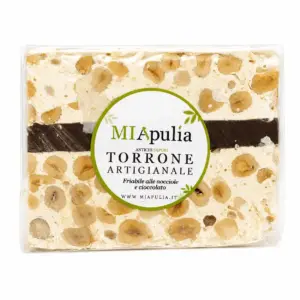 Torrone artigianale alle nocciole-friabile al cioccolato fronte