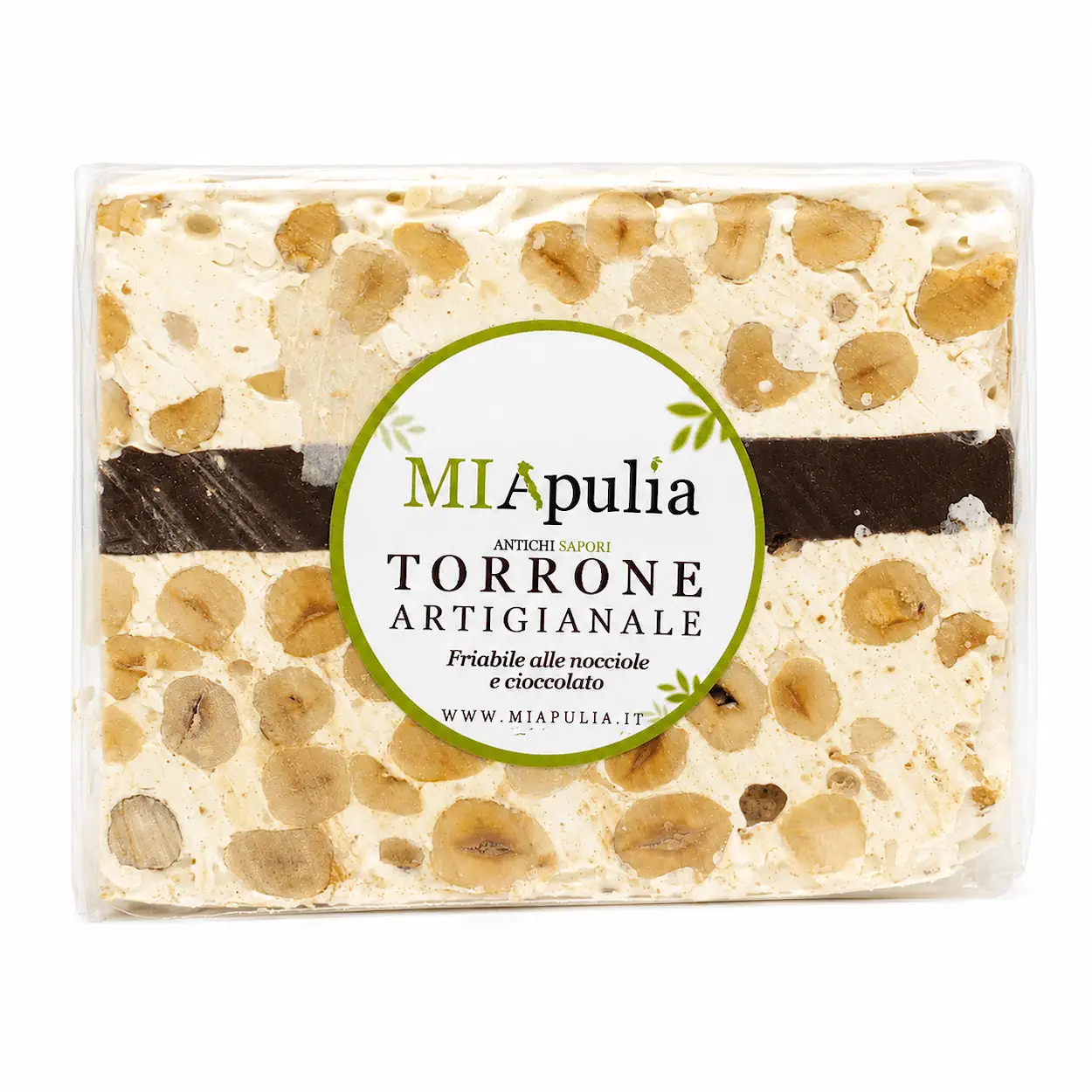 Torrone artigianale alle nocciole-friabile al cioccolato fronte