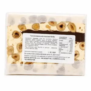 Torrone artigianale alle nocciole-tenero al cioccolato etichetta